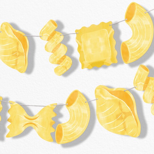 Big Dot of Happiness; Big Dot of Happiness Pasta Garland Banner, Italian Party Decorations, Pasta-Themed Backdrop, 30 Feet of Cord, 15 Double-Sided Paper Noodle Shapes; Category:Banners; Image:1